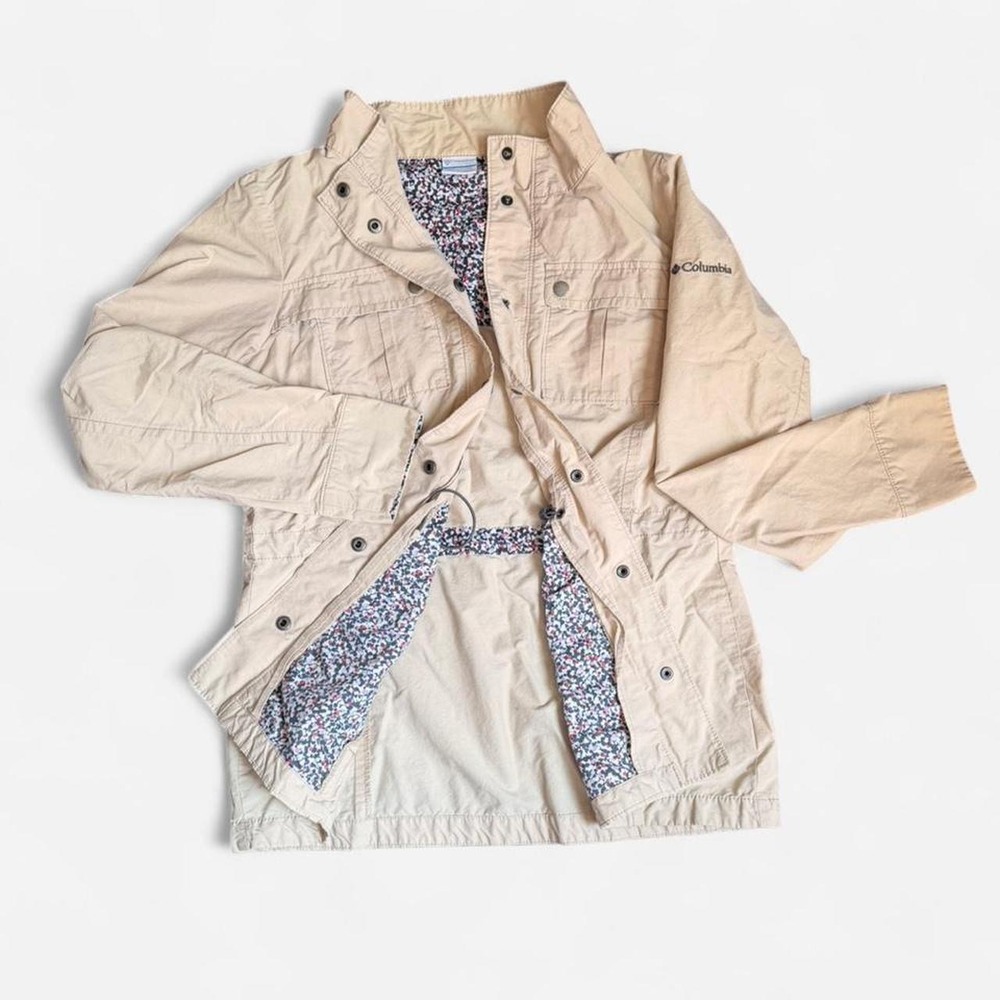 Columbia Sportswear Khaki Snap-Front Jacket - Floral Lined 🌸